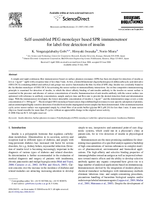 (PDF) Self-assembled PEG monolayer based SPR immunosensor for label ...