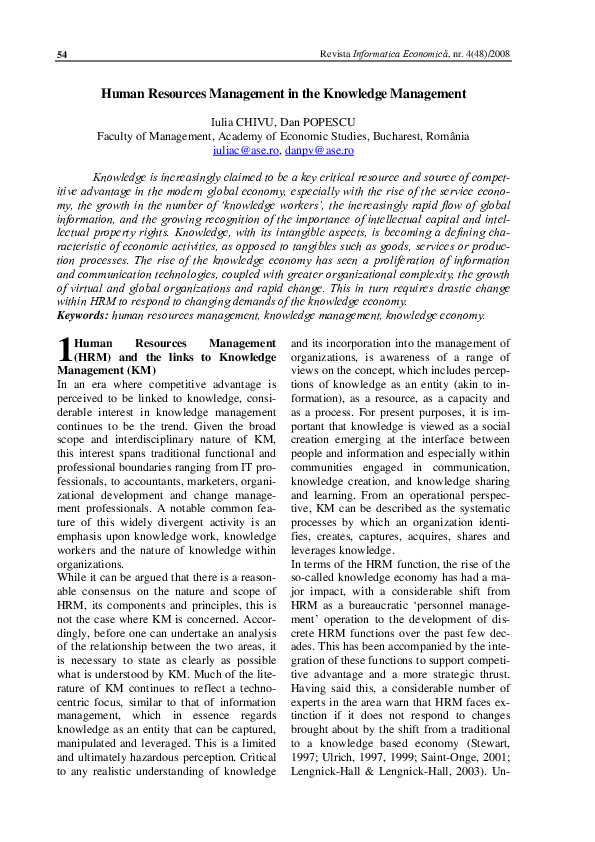 (PDF) Human Resources Management in the Knowledge Management
