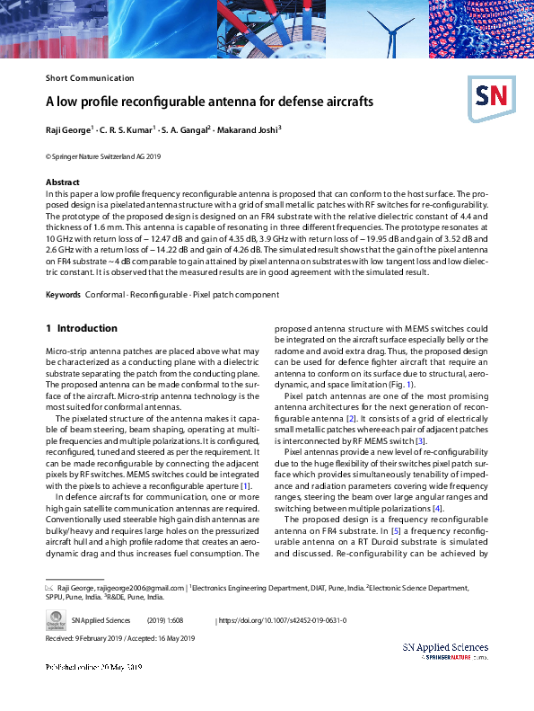 (PDF) A low profile reconfigurable antenna for defense aircrafts