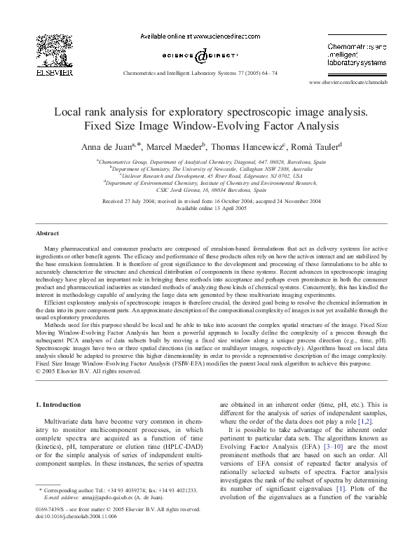 (PDF) Local rank analysis for exploratory spectroscopic image analysis ...