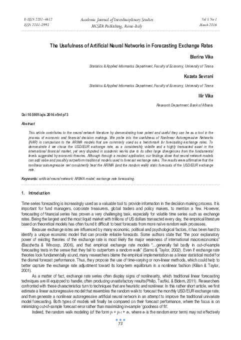 (PDF) The Usefulness of Artificial Neural Networks in Forecasting ...