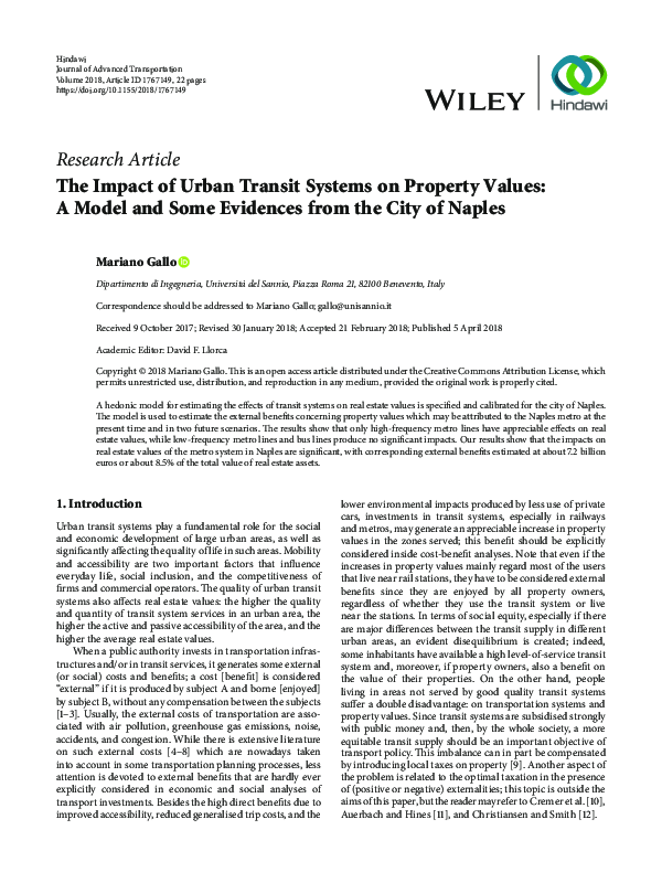 (PDF) The Impact of Urban Transit Systems on Property Values: A Model ...