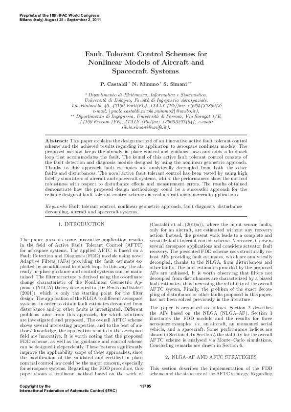 (PDF) Fault tolerant control schemes for nonlinear models of aircraft ...