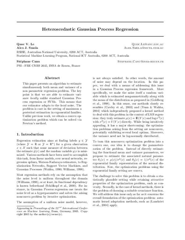 (PDF) Heteroscedastic Gaussian process regression