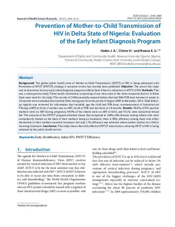(PDF) Prevention of mother-to-child transmission of HIV in developing ...