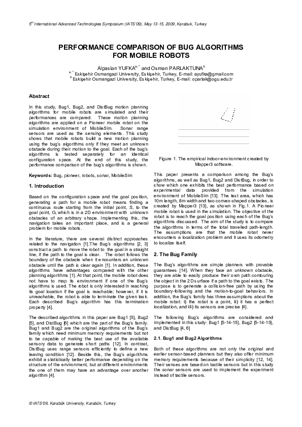 (PDF) Performance Comparison of Bug Algorithms for Mobile Robots