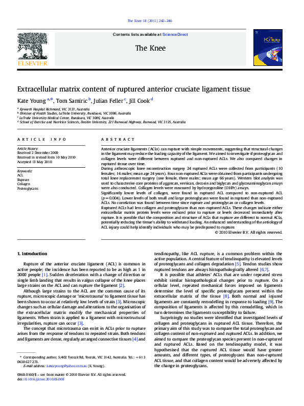 (PDF) Extracellular matrix content of ruptured anterior cruciate ...