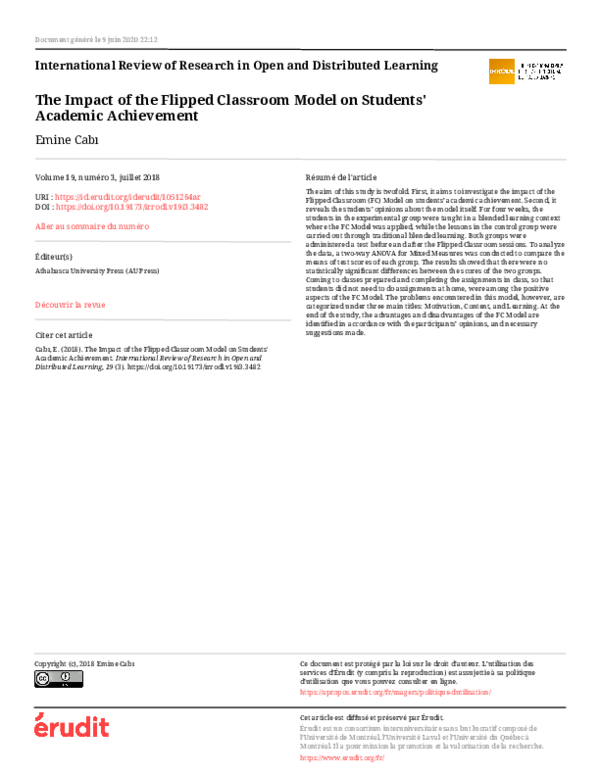 (PDF) The Impact of the Flipped Classroom Model on Students' Academic ...