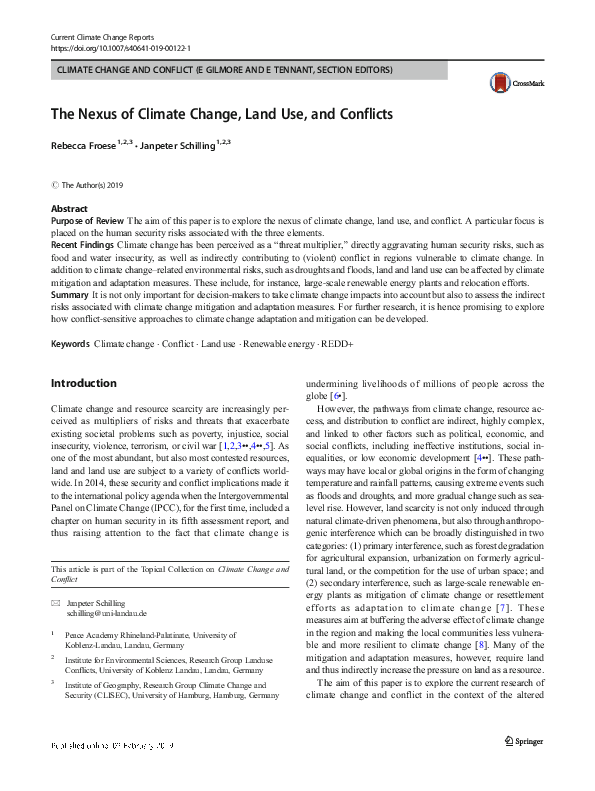 (PDF) The Nexus of Climate Change, Land Use, and Conflicts