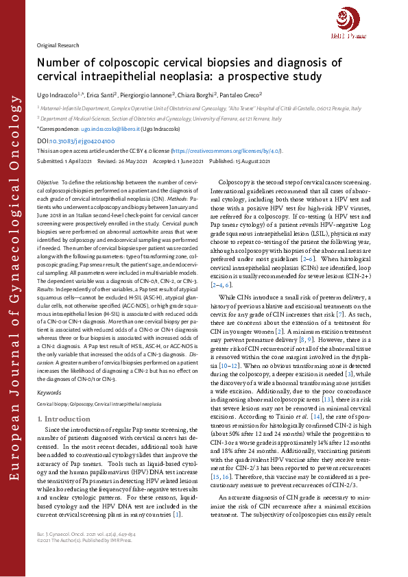 (PDF) Number of colposcopic cervical biopsies and diagnosis of cervical ...