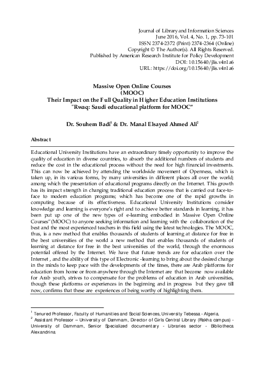 (PDF) Massive Open Online Courses (MOOC) Their Impact on the Full ...