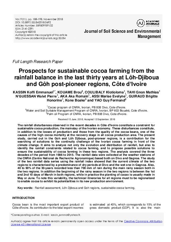 (PDF) Prospects for sustainable cocoa farming from the rainfall balance
