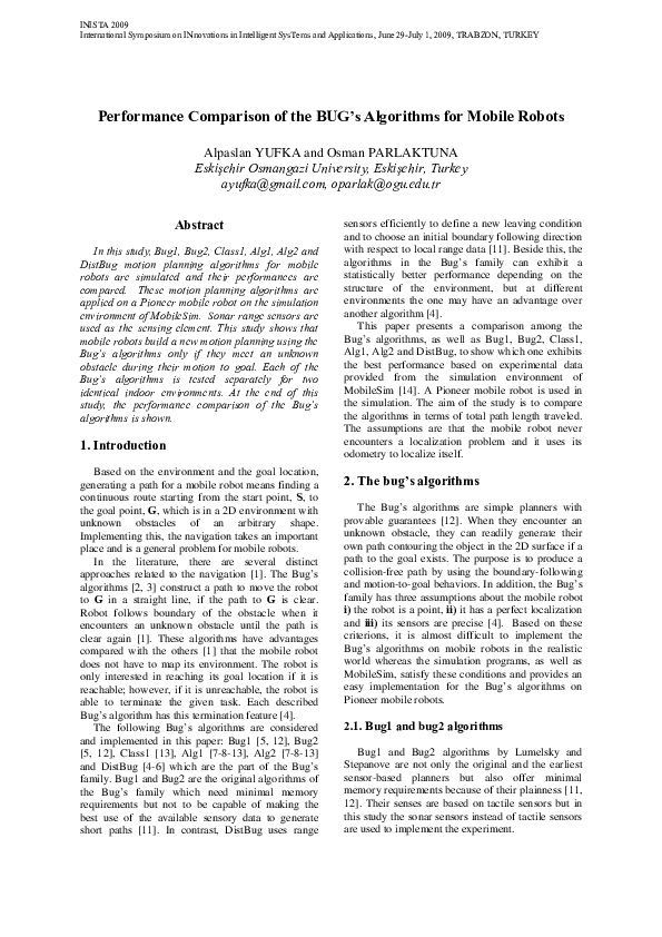 (PDF) Performance Comparison of the BUG’s Algorithms for Mobile Robots