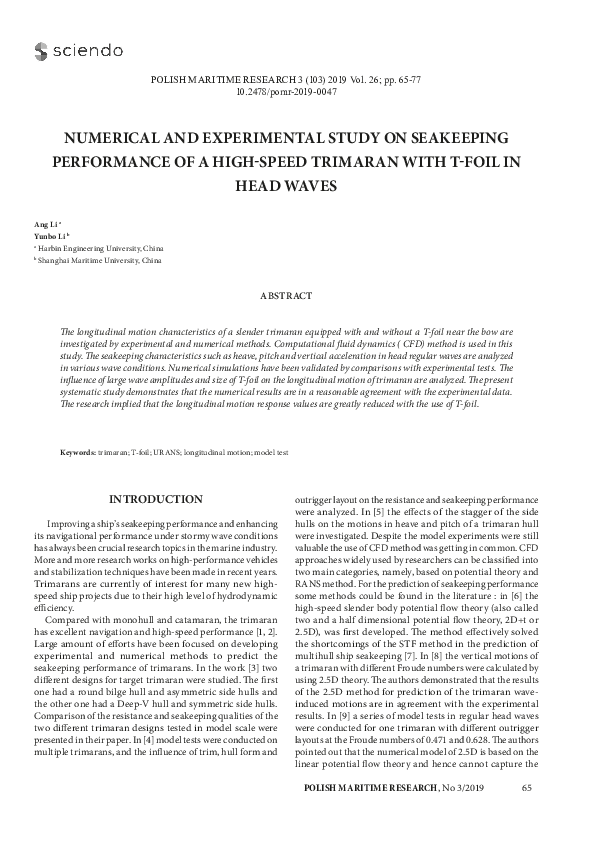 (PDF) Numerical and Experimental Study on the Seakeeping Performance of ...