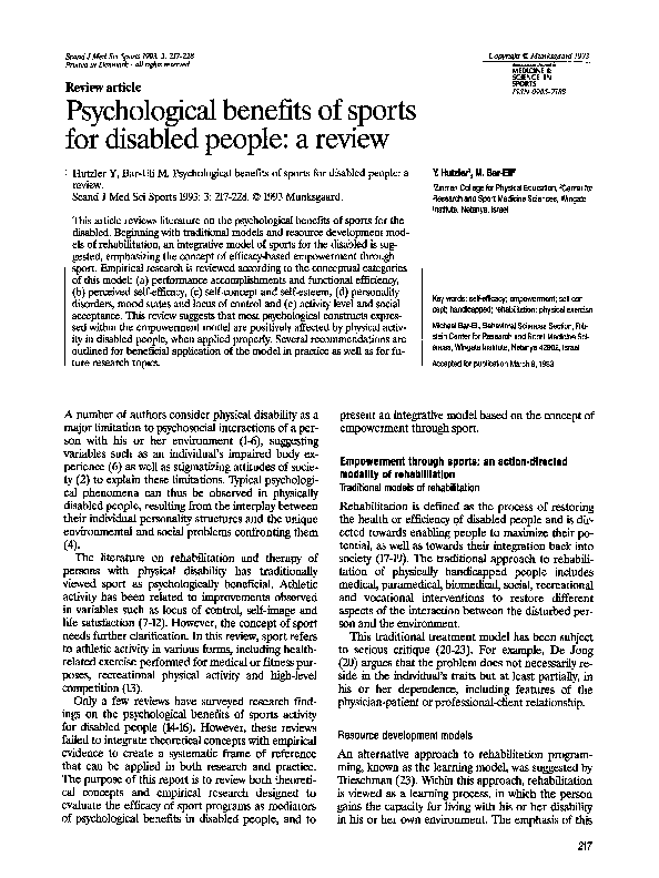  pdf psychological benefits of sports for disabled people a review