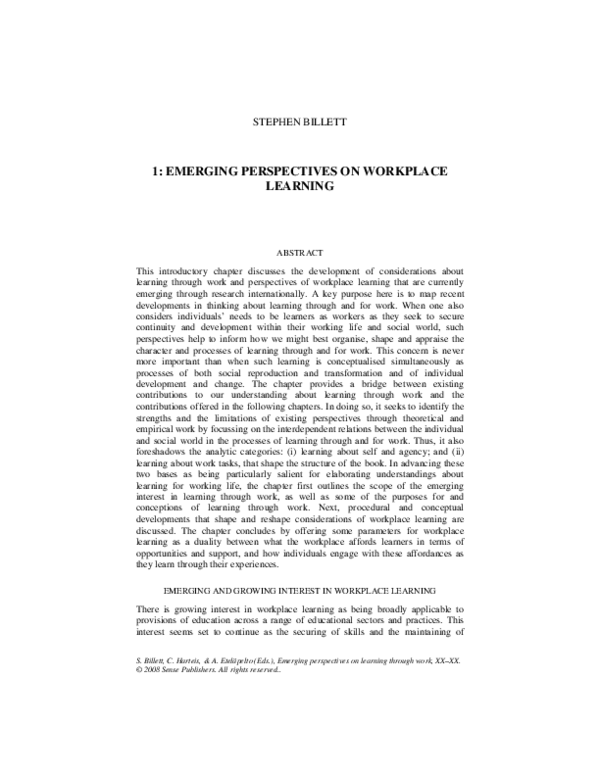 (PDF) Emerging Perspectives on Workplace Learning