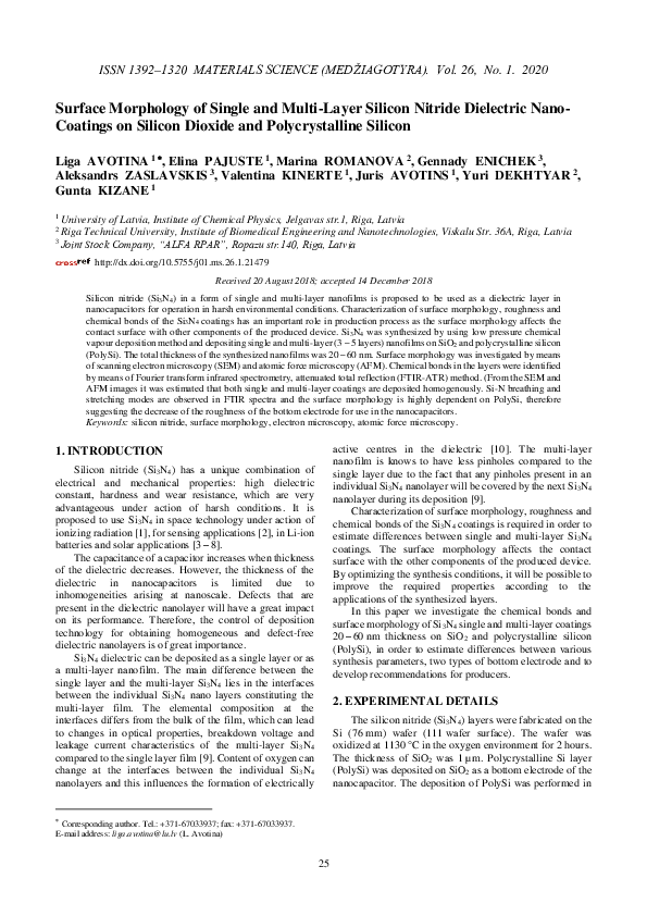 (PDF) Surface Morphology of Single and Multi-Layer Silicon Nitride ...