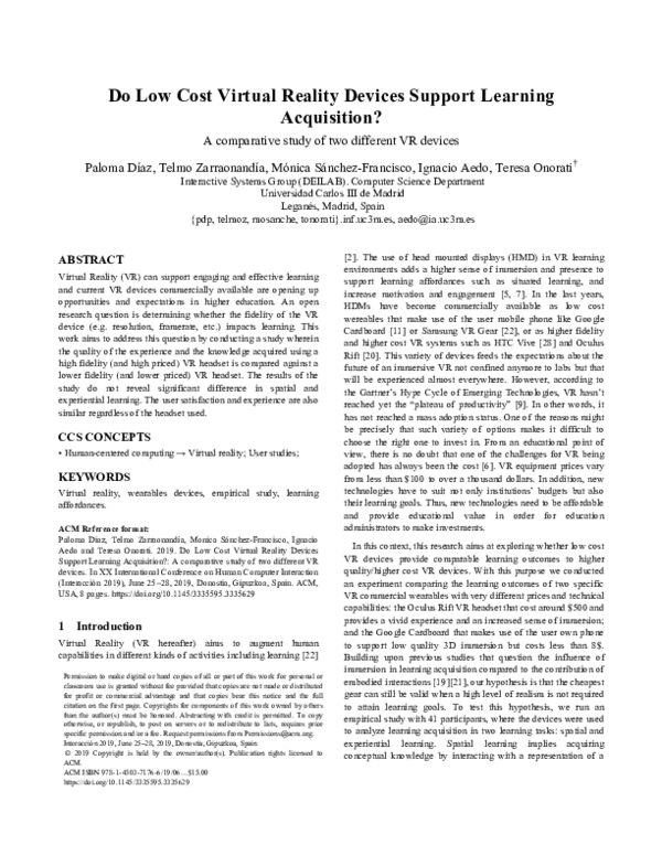 (PDF) Do Low Cost Virtual Reality Devices Support Learning Acquisition?