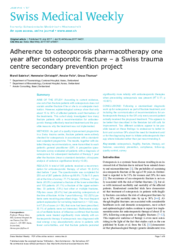 (PDF) Adherence to osteoporosis pharmacotherapy one year after ...