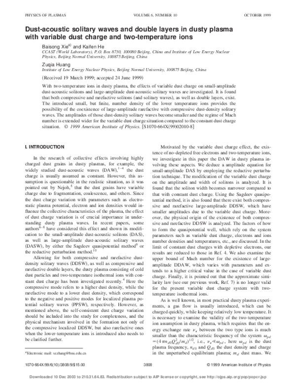 (PDF) Dust-acoustic solitary waves in a finite temperature dusty plasma ...