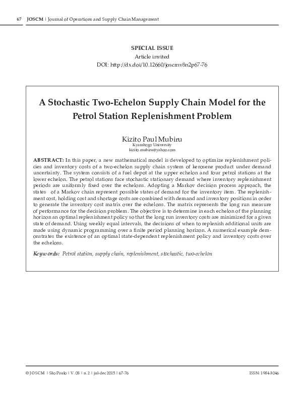(PDF) A Stochastic Two-Echelon Supply Chain Model for the Petrol ...