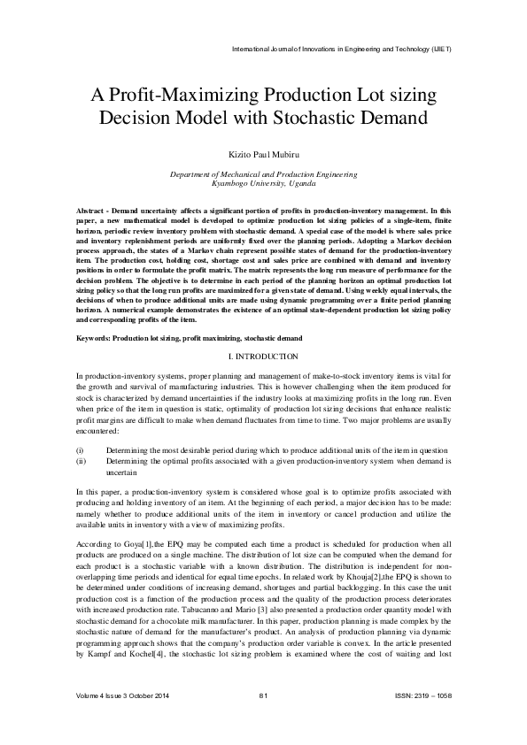 (PDF) A Profit-Maximizing Production Lot sizing Decision Model with ...