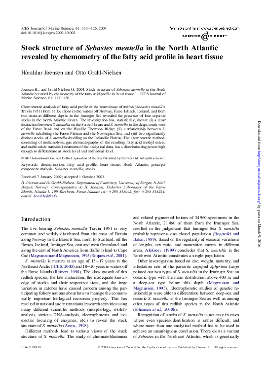 (PDF) Stock structure of Sebastes mentella in the North Atlantic ...