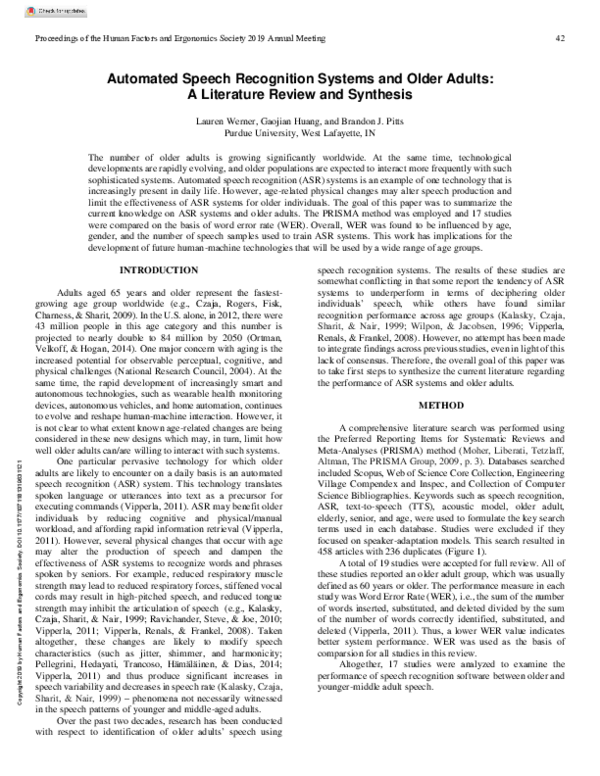(PDF) Automated Speech Recognition Systems and Older Adults: A ...