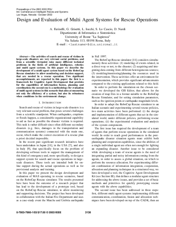 (PDF) Design and evaluation of multi agent systems for rescue operations