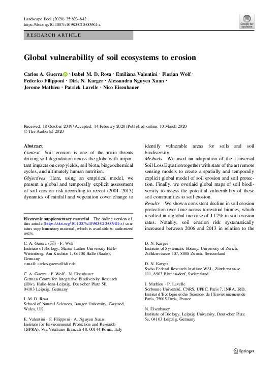 (PDF) Global vulnerability of soil ecosystems to erosion