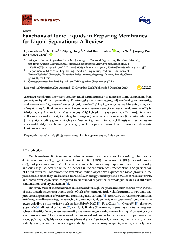 (PDF) Functions of Ionic Liquids in Preparing Membranes for Liquid ...