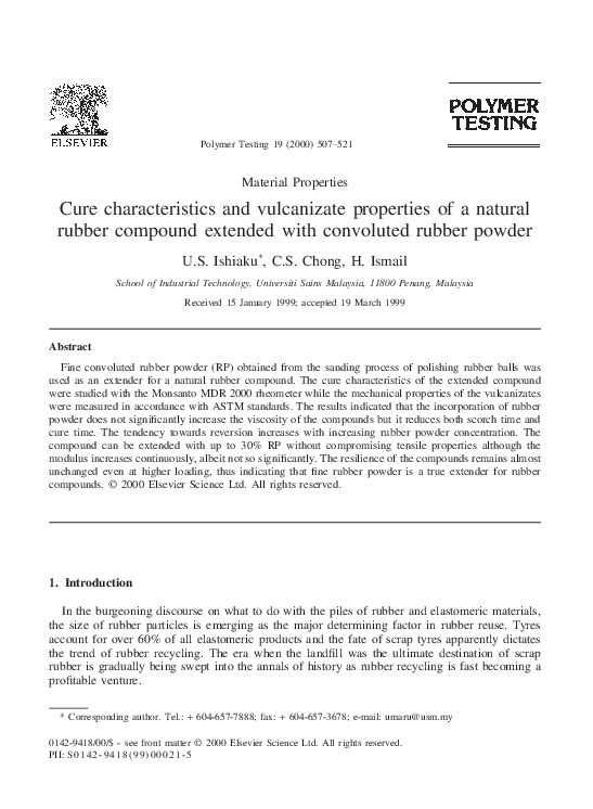 (PDF) Cure characteristics and vulcanizate properties of a natural ...