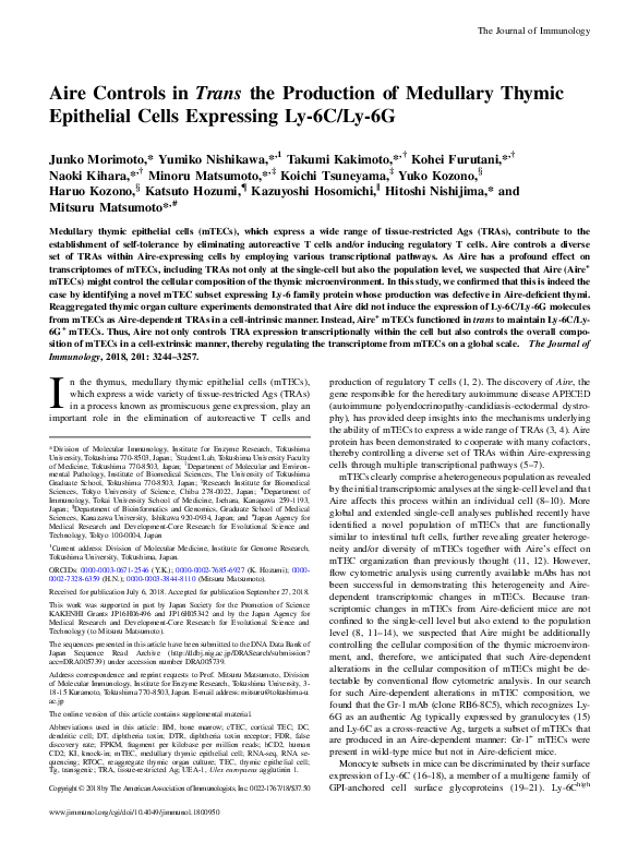 (PDF) Aire Controls in Trans the Production of Medullary Thymic ...