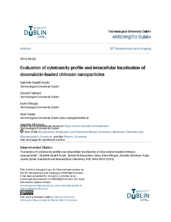 (PDF) Evaluation of cytotoxicity profile and intracellular localisation ...