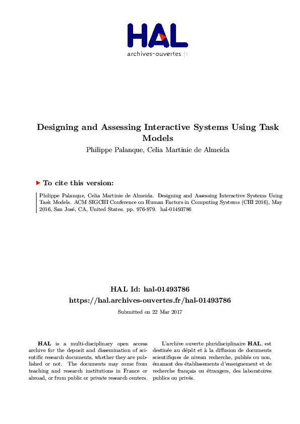 (PDF) Designing and Assessing Interactive Systems Using Task Models