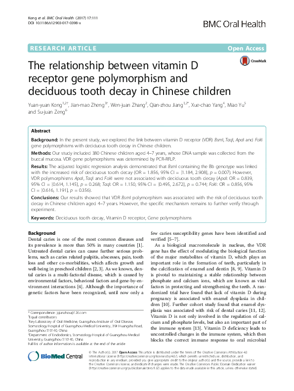 (PDF) Relationship between vitamin D receptor gene polymorphisms ...