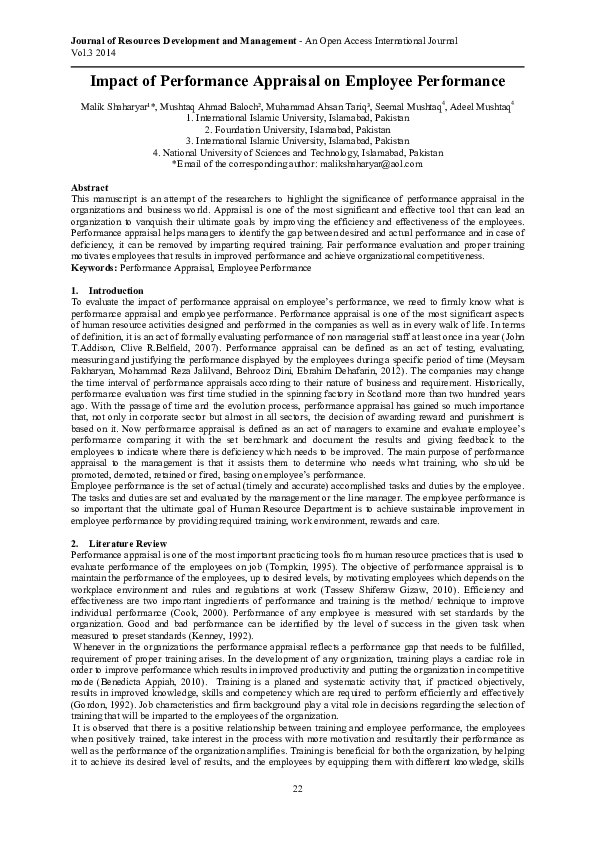 (PDF) Impact of Performance Appraisal on Employee Performance