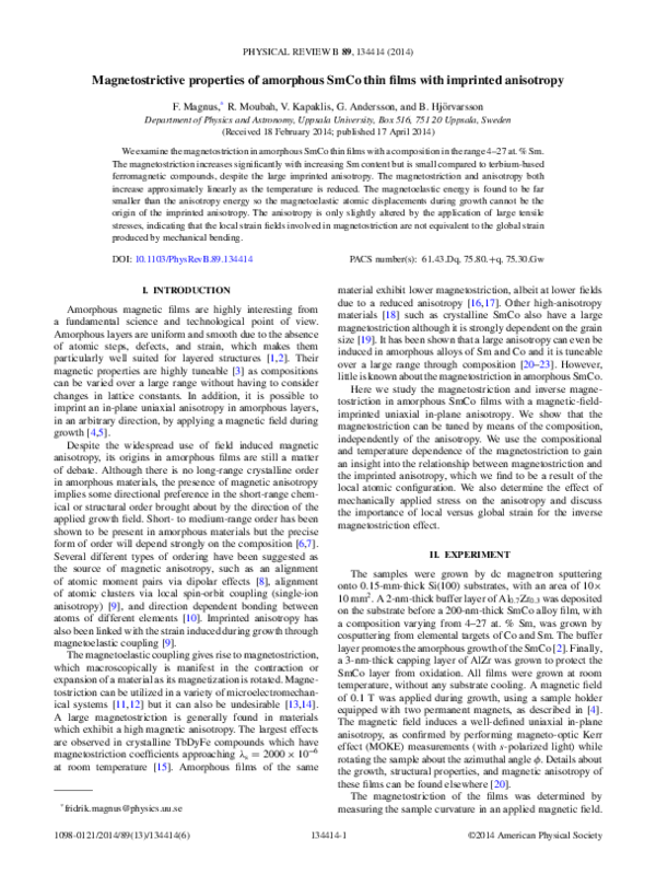 (PDF) Magnetostrictive properties of amorphous SmCo thin films with ...