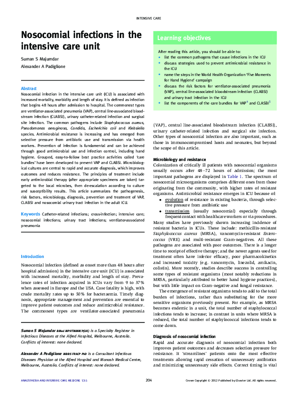 (PDF) Nosocomial infections in the intensive care unit