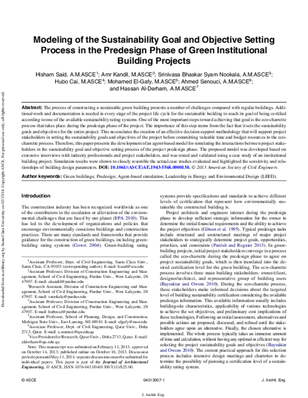 (PDF) Modeling of the Sustainability Goal and Objective Setting Process ...