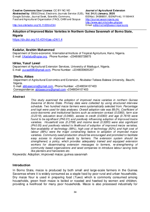 (PDF) Adoption of improved maize varieties in northern Guinea Savannah ...