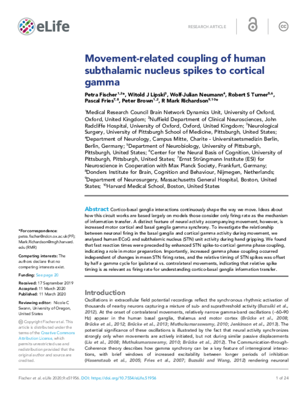 (PDF) Movement-related coupling of human subthalamic nucleus spikes to ...