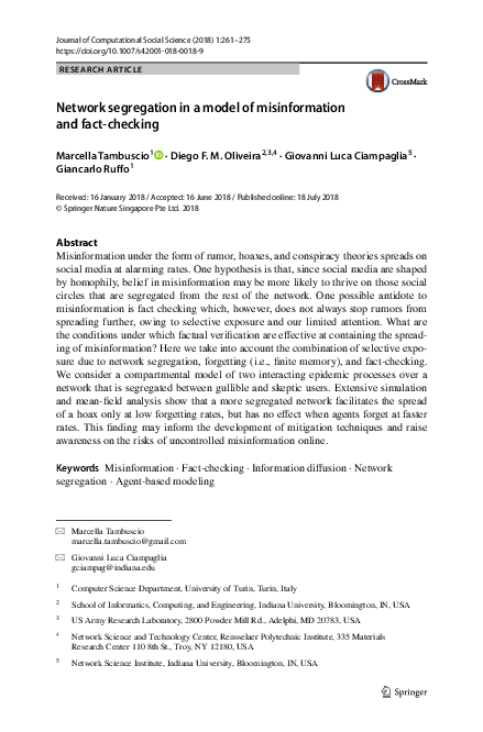 (PDF) Network segregation in a model of misinformation and fact-checking