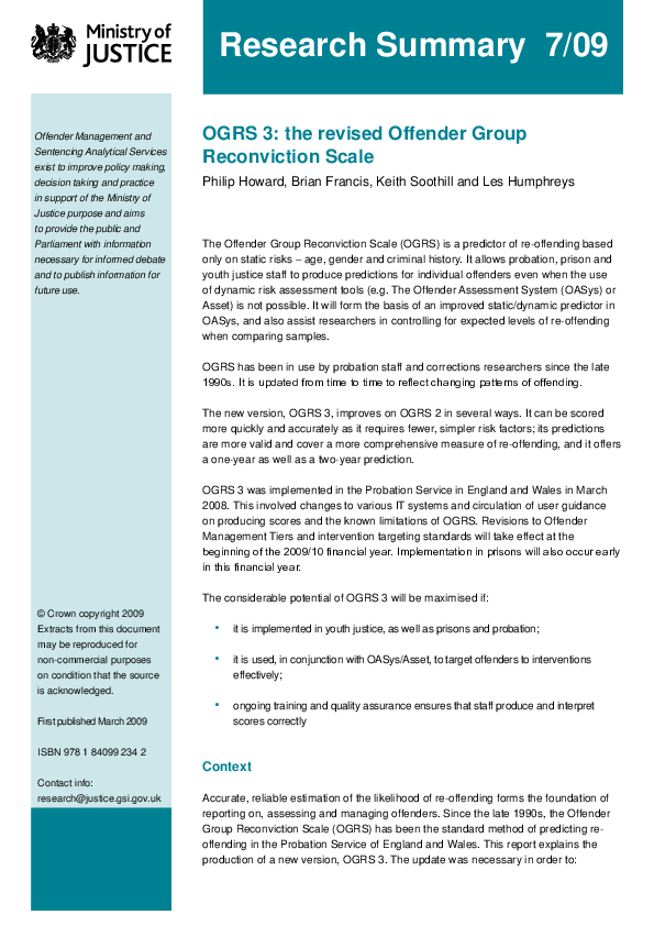 (PDF) OGRS3: the revised Offender Group Reconviction Score