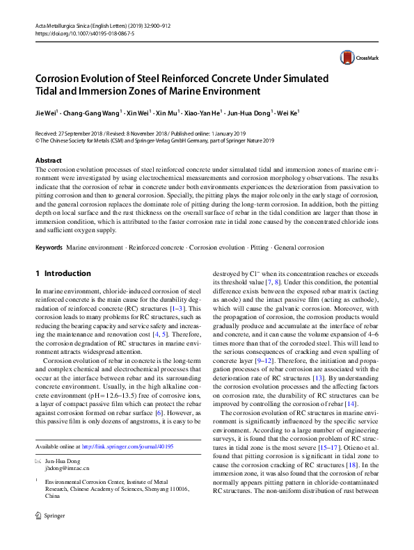 (PDF) Corrosion Evolution of Steel Reinforced Concrete Under Simulated ...