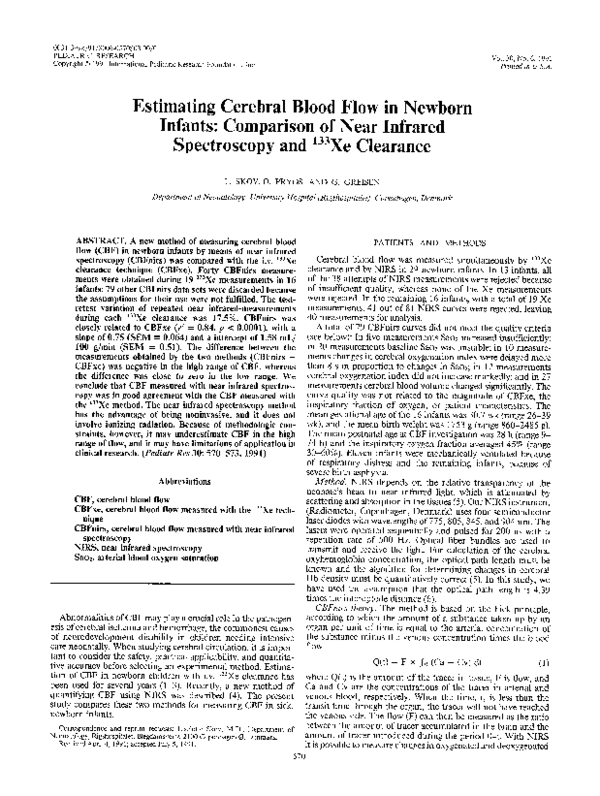(PDF) Estimating Cerebral Blood Flow in Newborn Infants: Comparison of ...