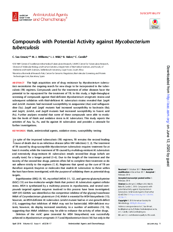 (PDF) Compounds with Potential Activity against Mycobacterium tuberculosis