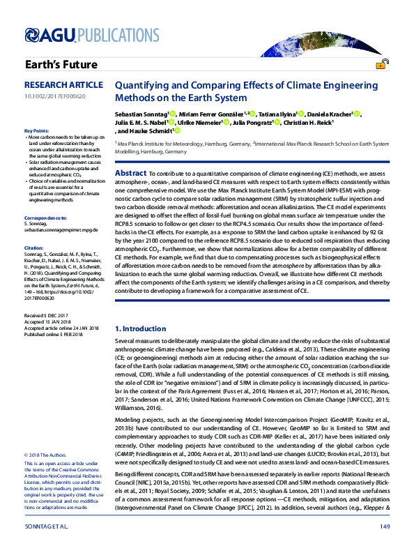 (PDF) Quantifying and Comparing Effects of Climate Engineering Methods ...