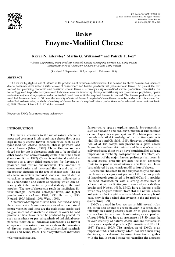 (PDF) Enzymemodified cheese Kieran Kilcawley Academia.edu