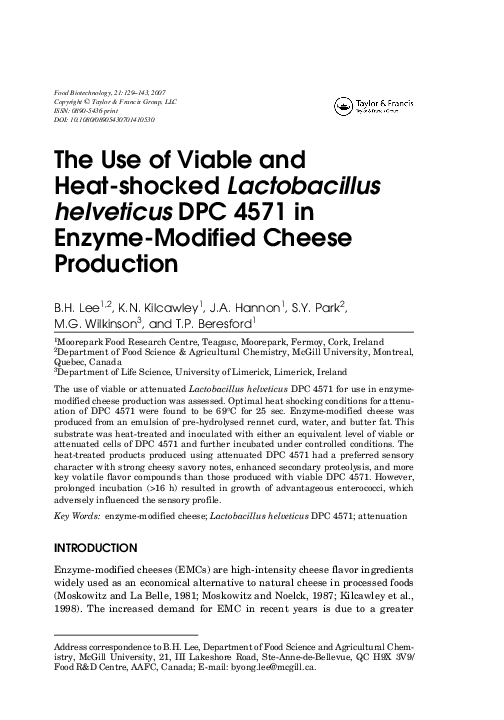 (PDF) The Use of Viable and Heat-shocked Lactobacillus helveticus DPC ...